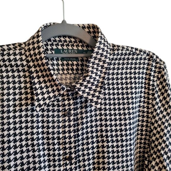 Lauren Ralph Lauren Non Iron Button Up Shirt Black/Ivory Houndstooth Size XL - Picture 3 of 15